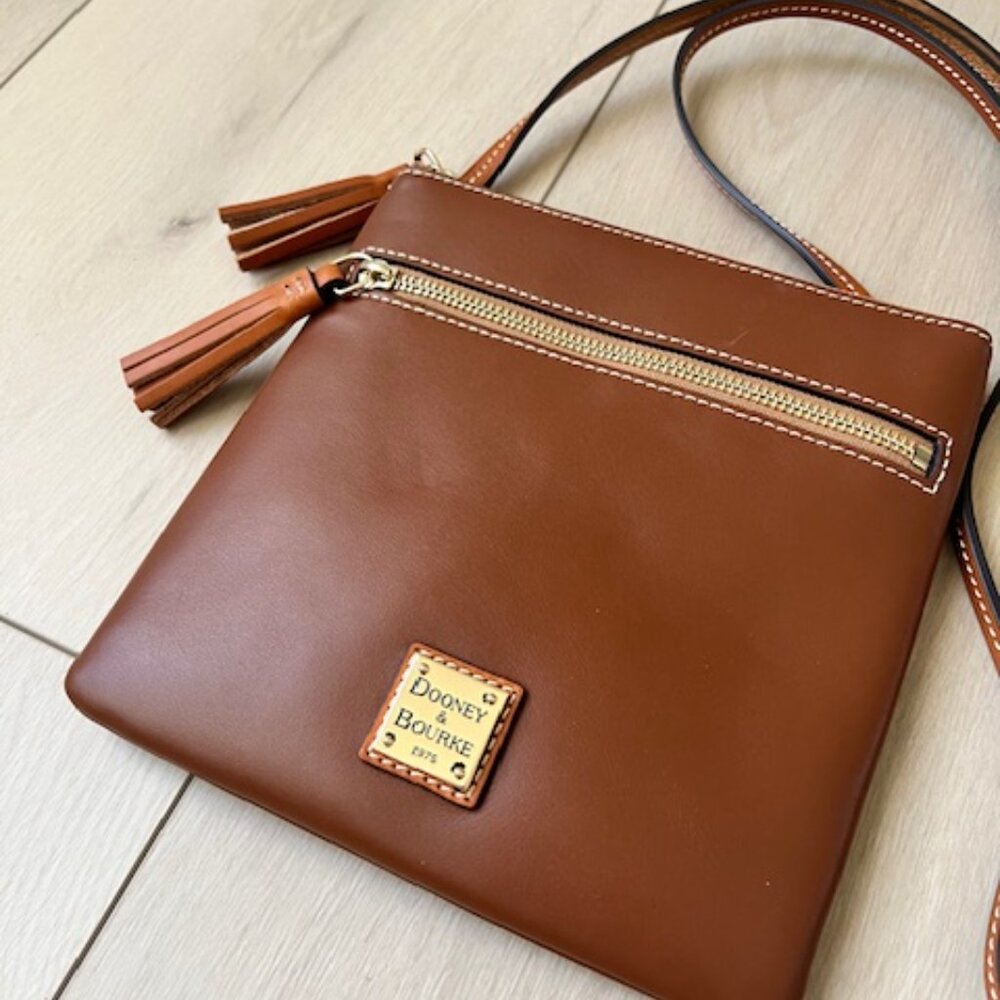 Dooney & Bourke Carmel Leather Double Zip Tassel Crossbody NWT D&B